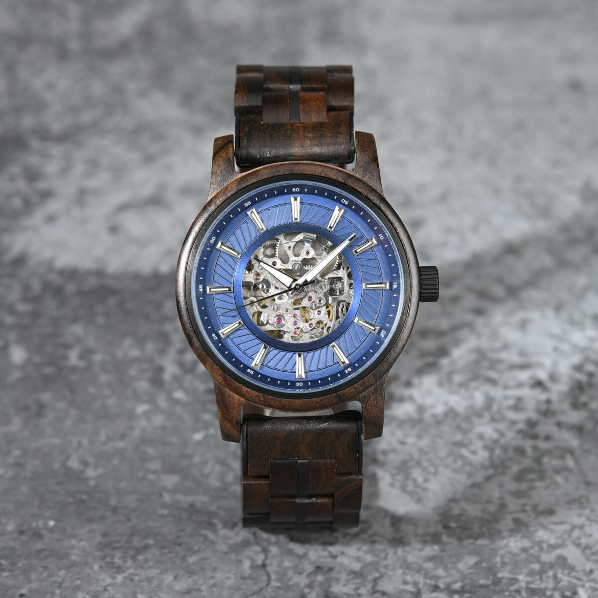 Men's Automatic Mechanical Wooden-Watch Handmade of Natural Ebony Limited Edition Collection Pilot