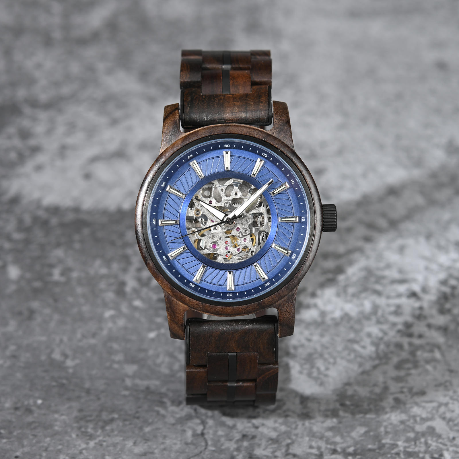 Men&#039;s Automatic Mechanical Wooden-Watch Handmade of Natural Ebony Limited Edition Collection Pilot