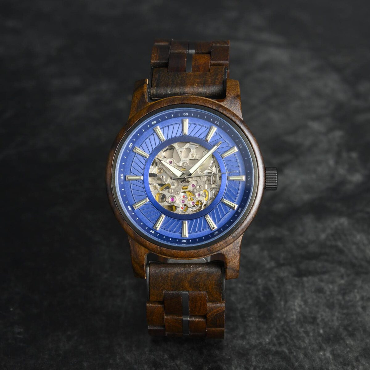 Men's Automatic Mechanical Wooden Watch Handmade of Natural Ebony