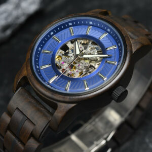 Men's Automatic Mechanical Wooden Watch Handmade of Natural Ebony Limited Edition Collection - Pilot