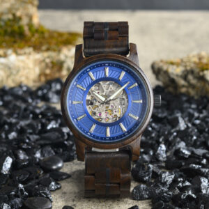 Men's Automatic Mechanical Wooden Watch Handmade of Natural Ebony Limited Edition Collection - Pilot