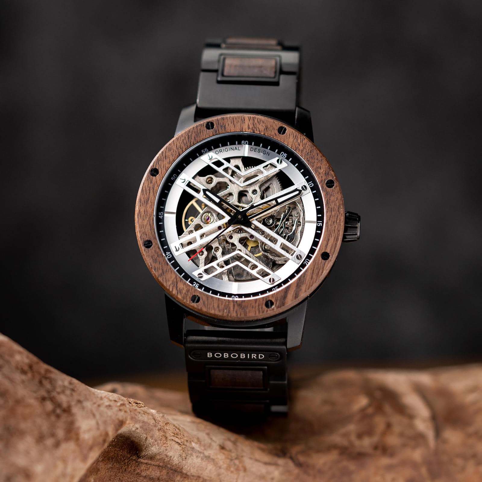 Skeleton Watches Automatic Mechanical Walnut Silver