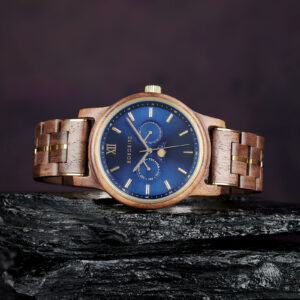 BOBO BIRD Men's Wooden Watches Classic Moonphase Movement Kosso Wood Blue Dial Sailor_1