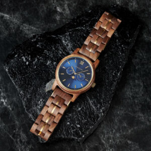 BOBO BIRD Men's Wooden Watches Classic Moonphase Movement Kosso Wood Blue Dial Sailor_4