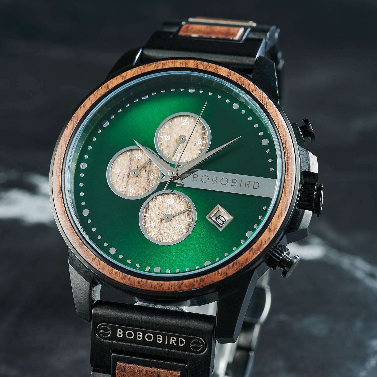 Classic Calendar Chronograph Walnut Watch Green Dial 45MM Limited Edition 7