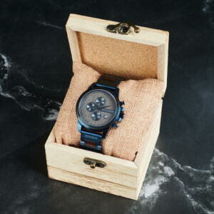 Classic Calendar Chronograph Wood Watch Ebony Dial Blue 45MM - Limited Edition (11)