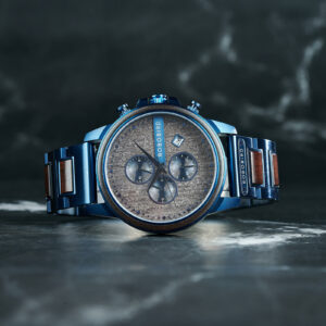 Classic Calendar Chronograph Wood Watch Ebony Dial Blue 45MM - Limited Edition (2)