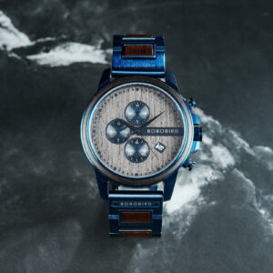 Classic Calendar Chronograph Wood Watch Ebony Dial Blue 45MM - Limited Edition (4)