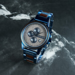 Classic Calendar Chronograph Wood Watch Ebony Dial Blue 45MM - Limited Edition (5)