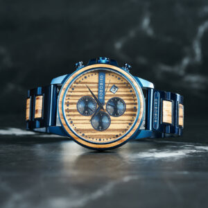Classic Calendar Chronograph Wood Watch Zebrawood Dial Blue Stainless steel 45MM - Limited Edition (2)