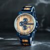 Classic Calendar Chronograph Wood Watch Zebrawood Dial Blue Stainless steel 45MM - Limited Edition (3) Arbor Zebrawood Blue