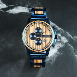 Classic Calendar Chronograph Wood Watch Zebrawood Dial Blue Stainless steel 45MM - Limited Edition (4)
