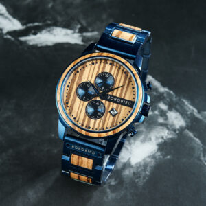 Classic Calendar Chronograph Wood Watch Zebrawood Dial Blue Stainless steel 45MM - Limited Edition (5)
