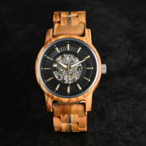 Automatic Mechanical Wooden Watch Handmade Olivewood Black Limited Edition Collection – Pilot (2)
