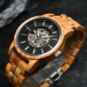 Automatic Mechanical Wooden Watch Handmade Olivewood Black Limited Edition Collection – Pilot (6)