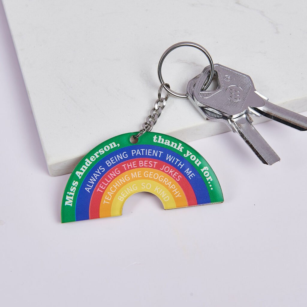 Rainbow Thank You Teacher Reasons Keyring