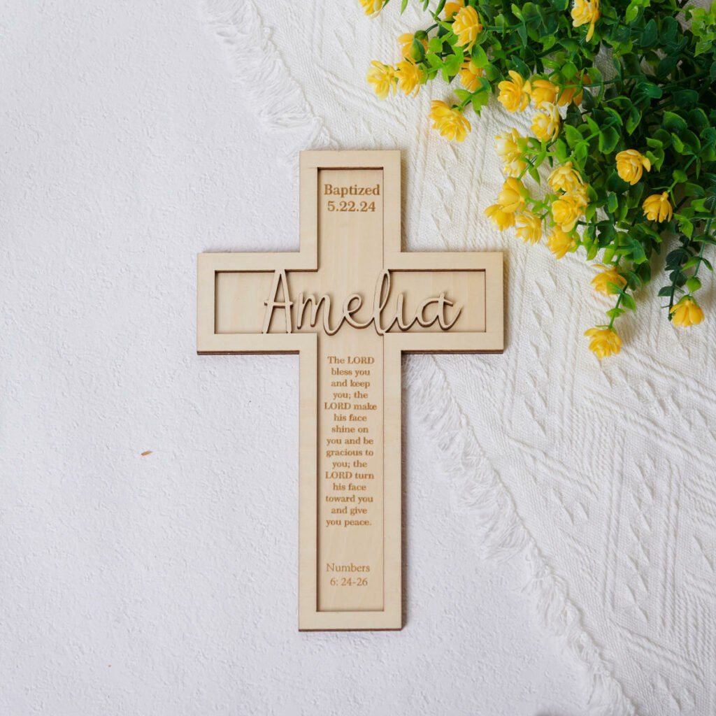 Personalized Baptism Cross wood sign