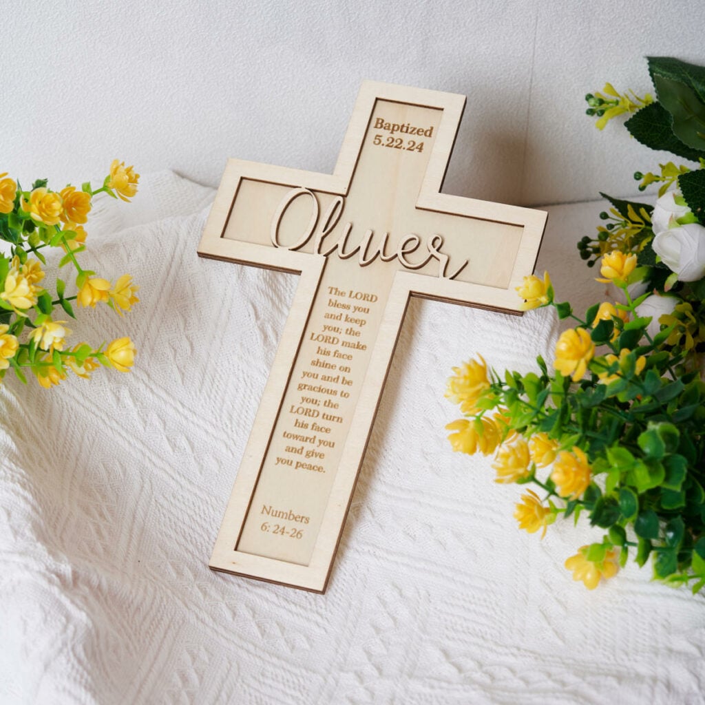 Personalized baptism cross wood sign personalized baptism gift bobo