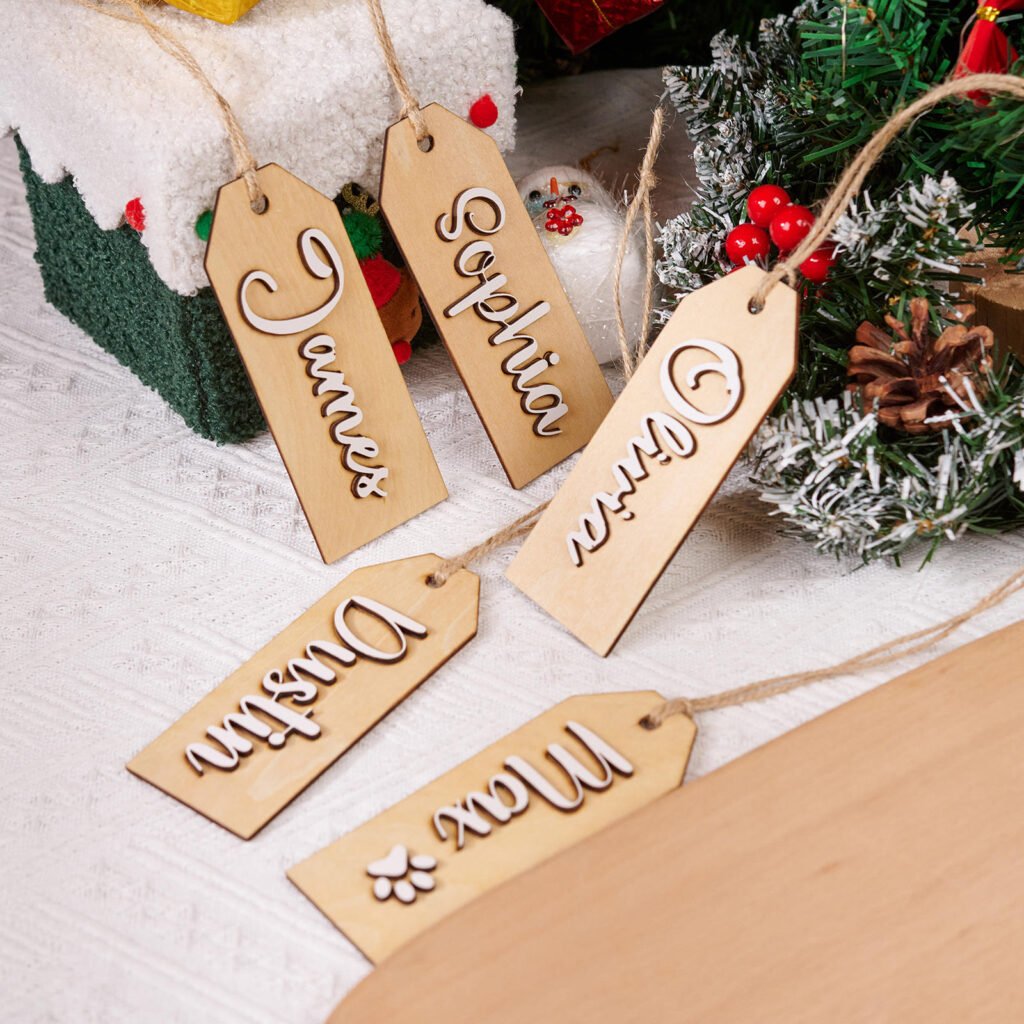 Custom Christmas Tags - Wood gift tag name, stocking personalized tags, handmade gift tags