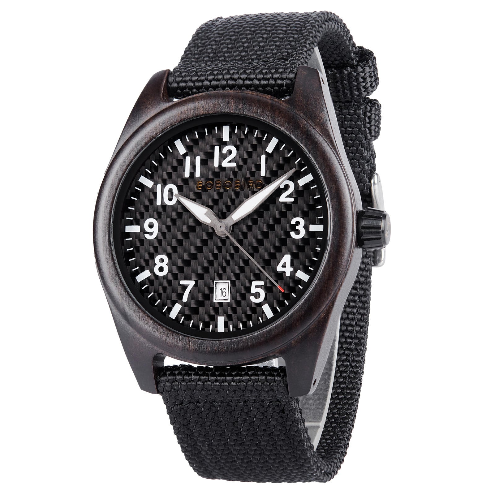 BOBOBIRD All Black Wood Case Nylon Band Watch 2