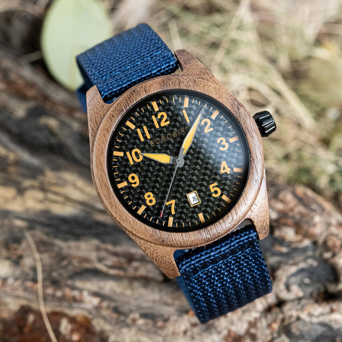 BOBOBIRD Walnut Wood Blue Nylon Band Wristwatch_1_17