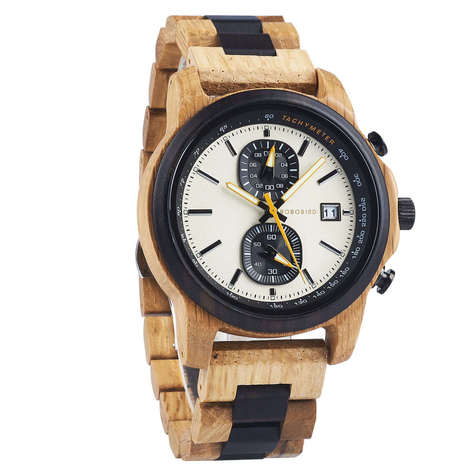 BOBOBIRD Wooden Chronograph Watch for Men Tachymeter Date Display 11