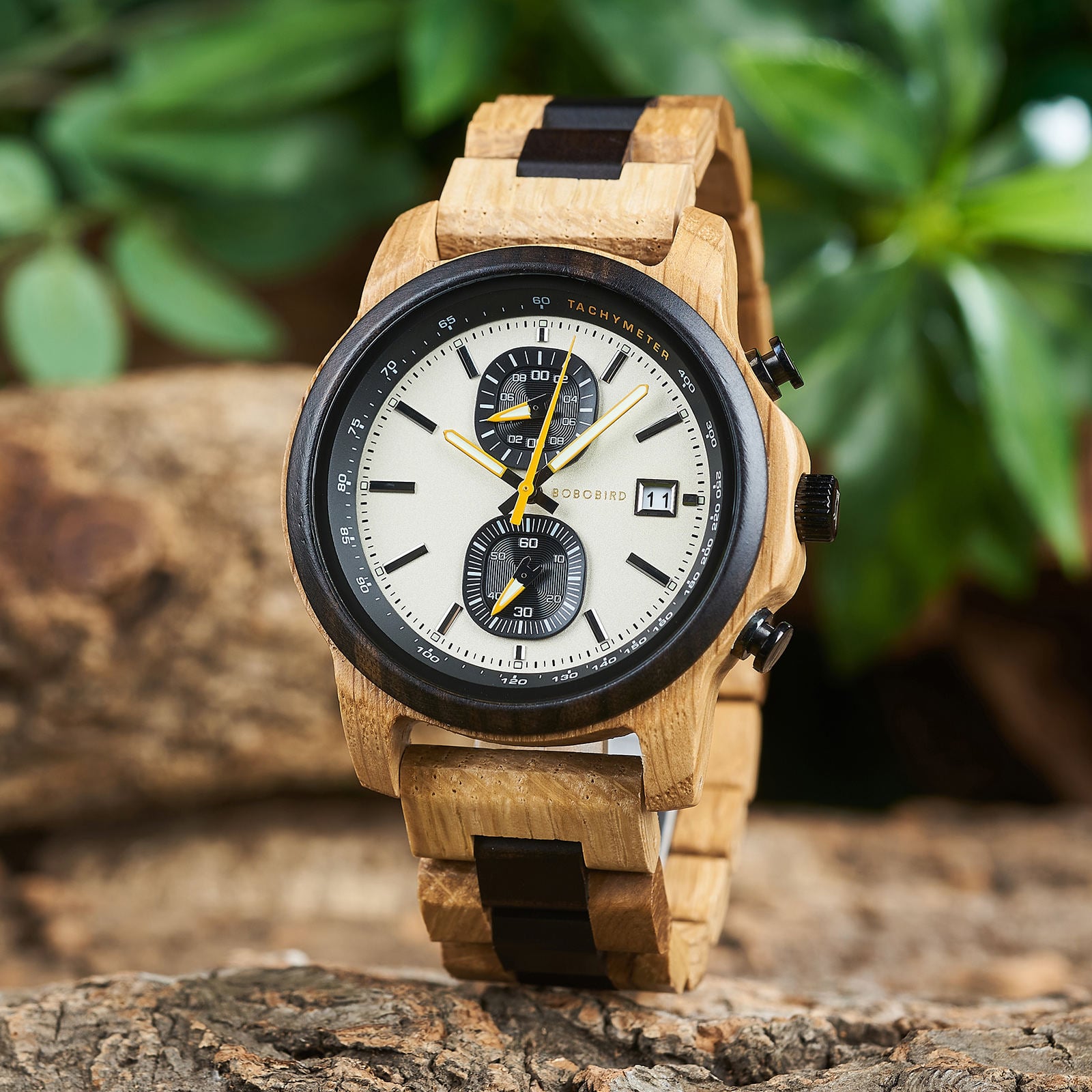 Bobo Bird BOBOBIRD Wooden Chronograph Watch for Men - Tachymeter & Date Display T159-1