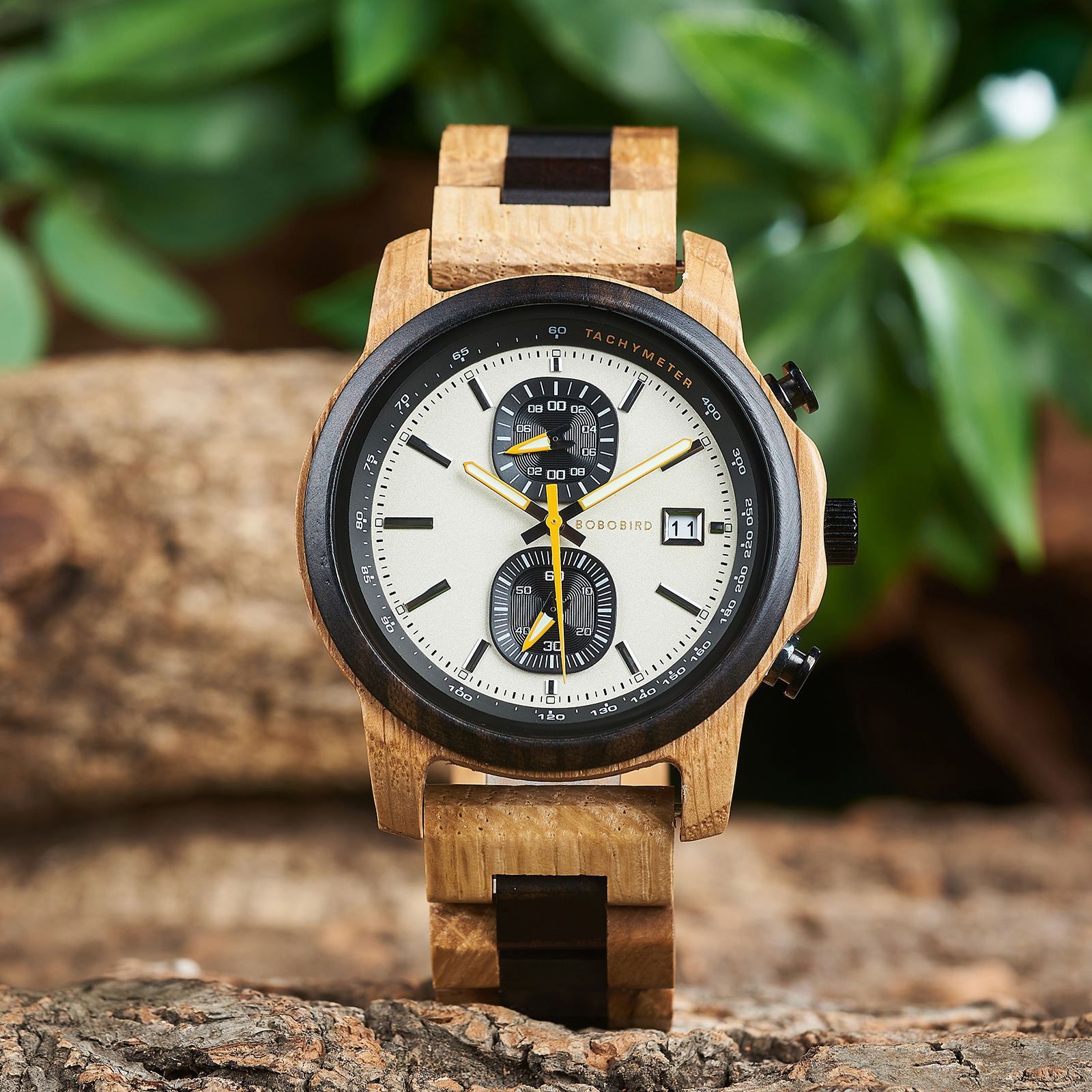 BOBOBIRD Wooden Chronograph Watch for Men - Tachymeter & Date Display T159-1