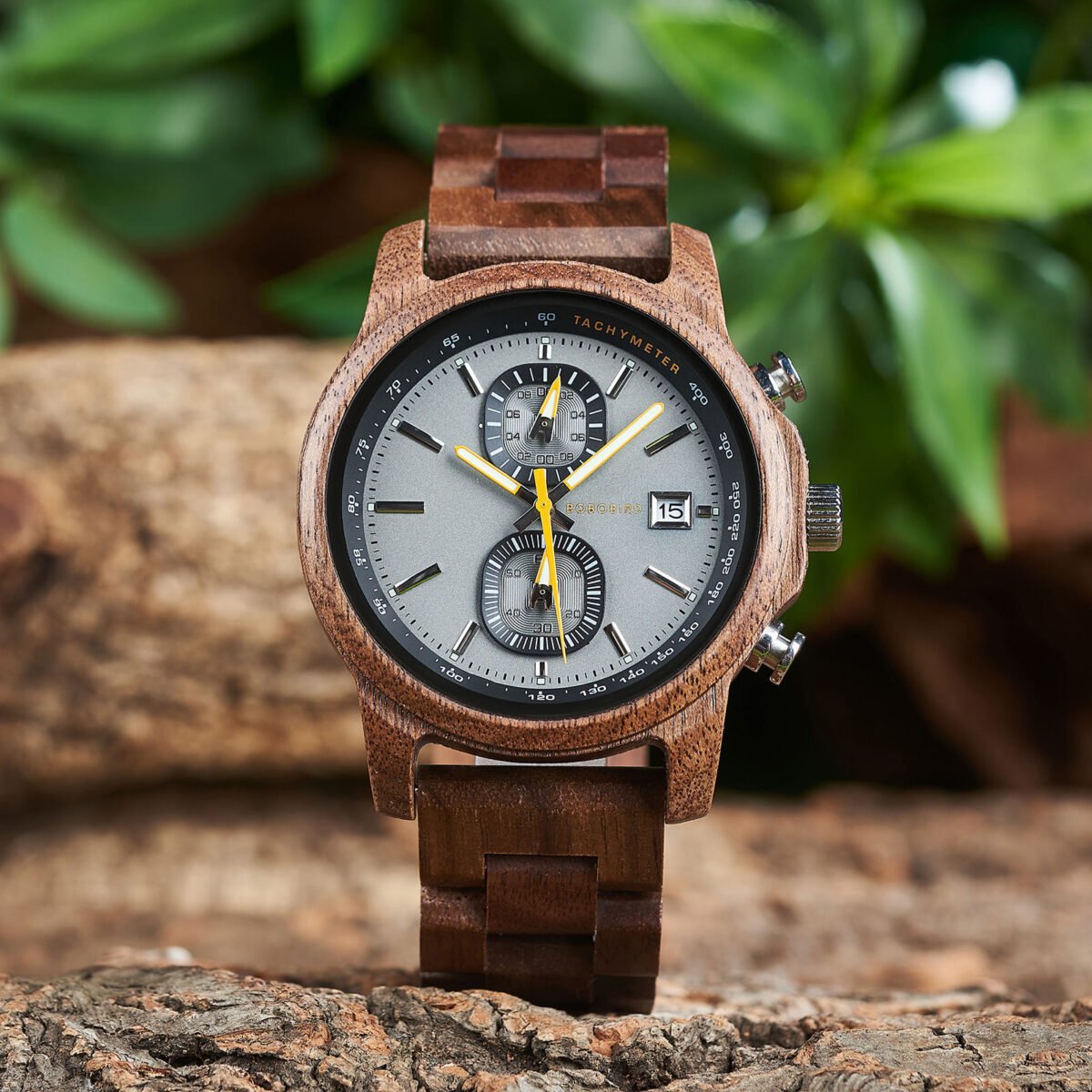 BOBOBIRD Gray Dial Minimalist Wood Chronograph T159-4