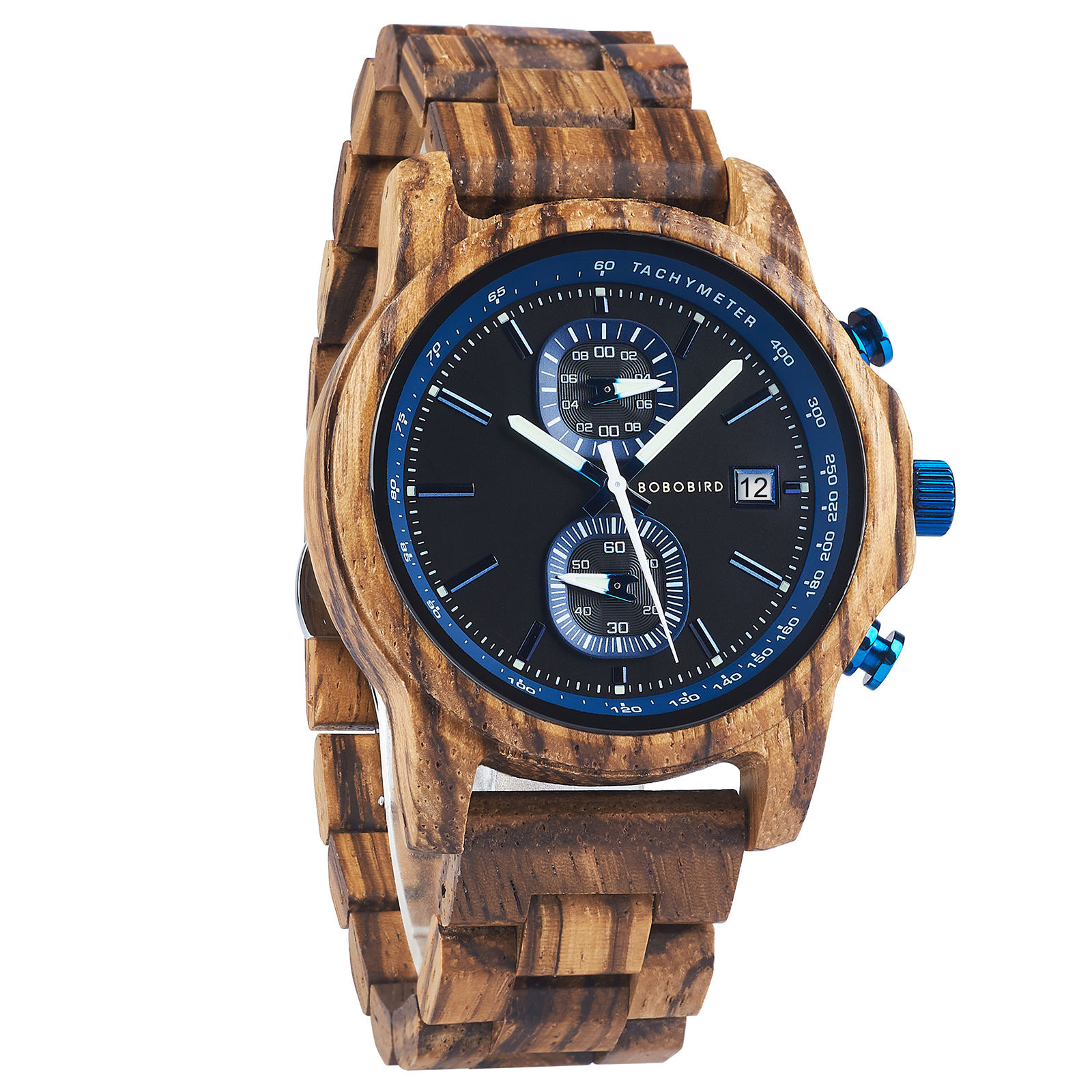 BOBOBIRD Wooden Chronograph Watch for Men Tachymeter Date Display 6