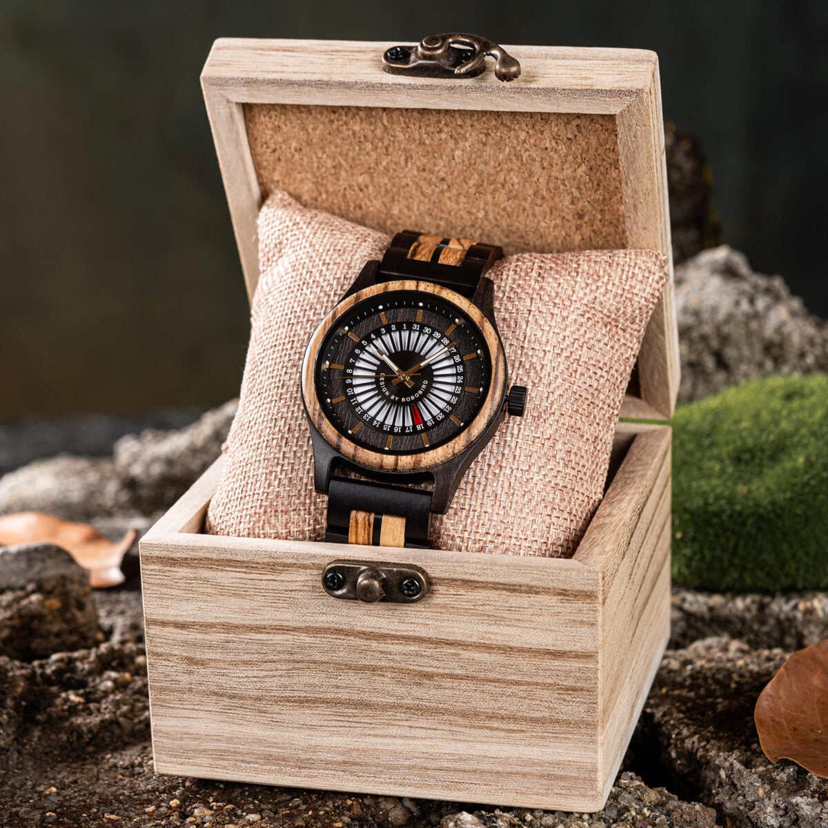 BOBO BIRD Ebony & Zebrawood Watch – Bold Black Dial for Men GT163-1