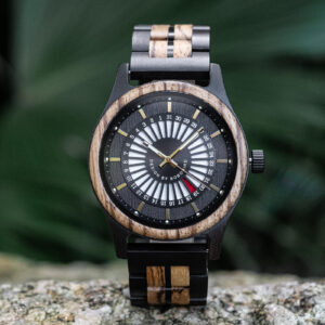 BOBO BIRD Ebony & Zebrawood Watch – Bold Black Dial for Men GT163-1