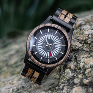 BOBO BIRD Ebony & Zebrawood Watch – Bold Black Dial for Men GT163-1