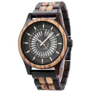 BOBO BIRD Ebony & Zebrawood Watch – Bold Black Dial for Men GT163-1