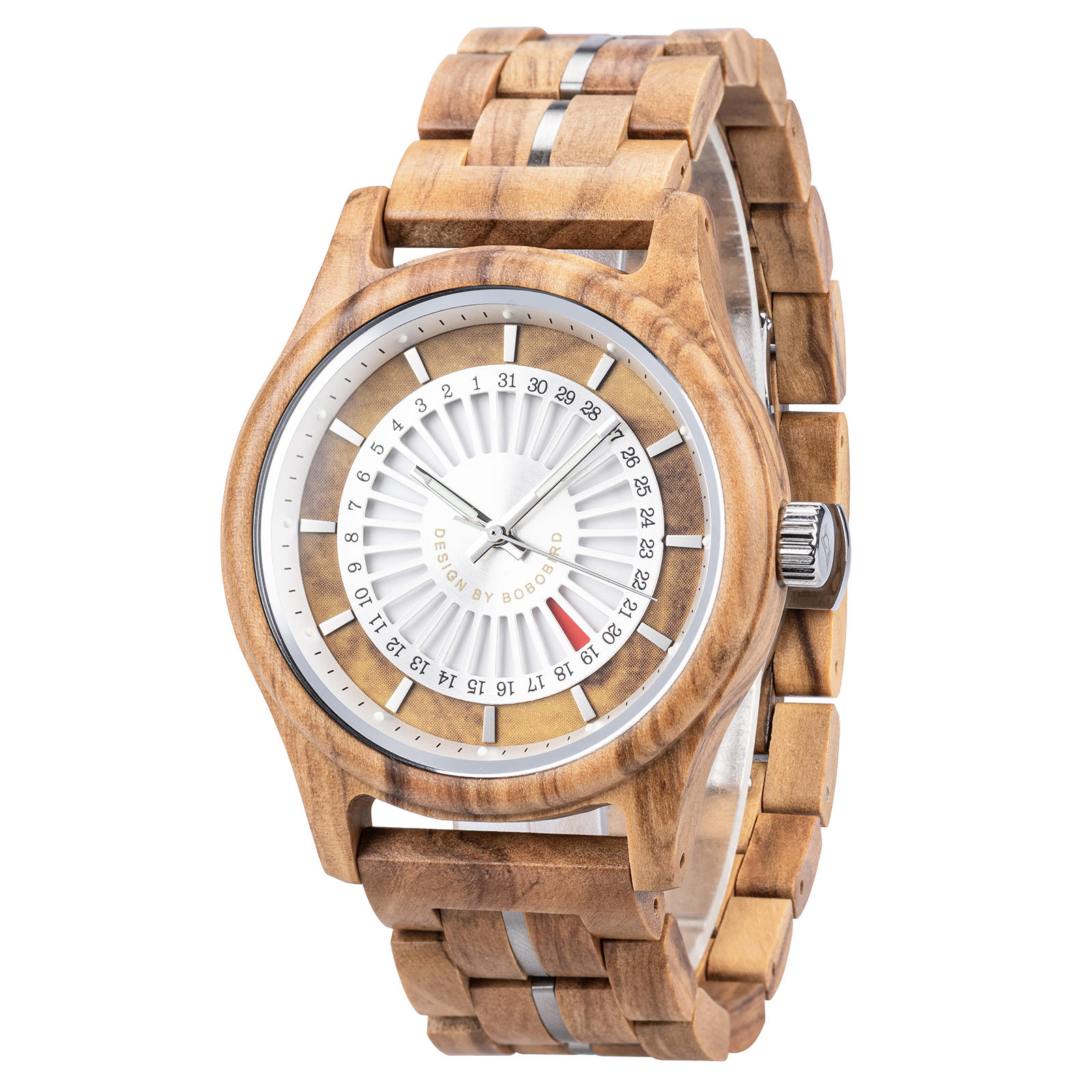 BOBO BIRD Olivewood Men’s Watch – Silver Dial Minimalist Style GT163-2