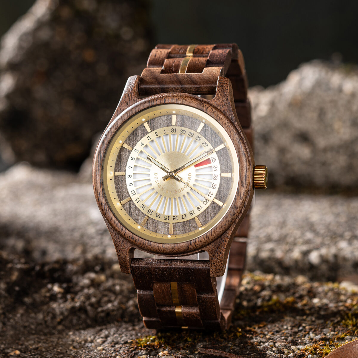 BOBO BIRD Walnut Wood Watch – Golden Dial Natural Classic GT163-3