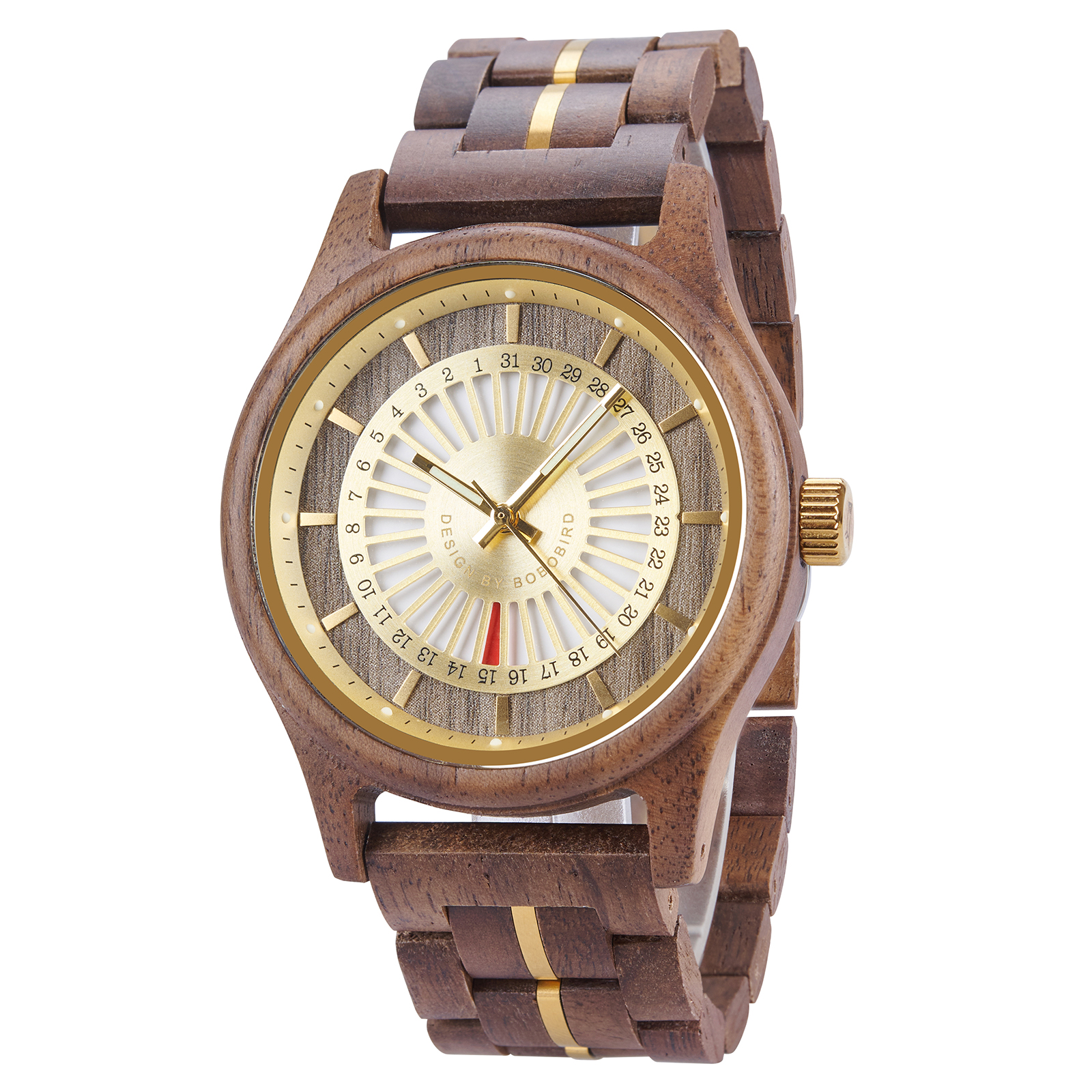 BOBO BIRD Walnut Wood Watch – Golden Dial Natural Classic GT163-3
