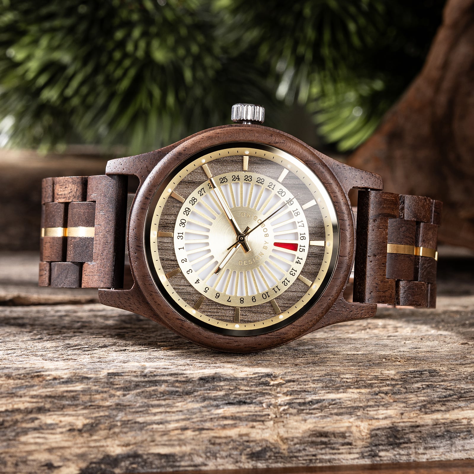 Bobo Bird BOBO BIRD Walnut Wood Watch – Golden Dial Natural Classic GT163-3