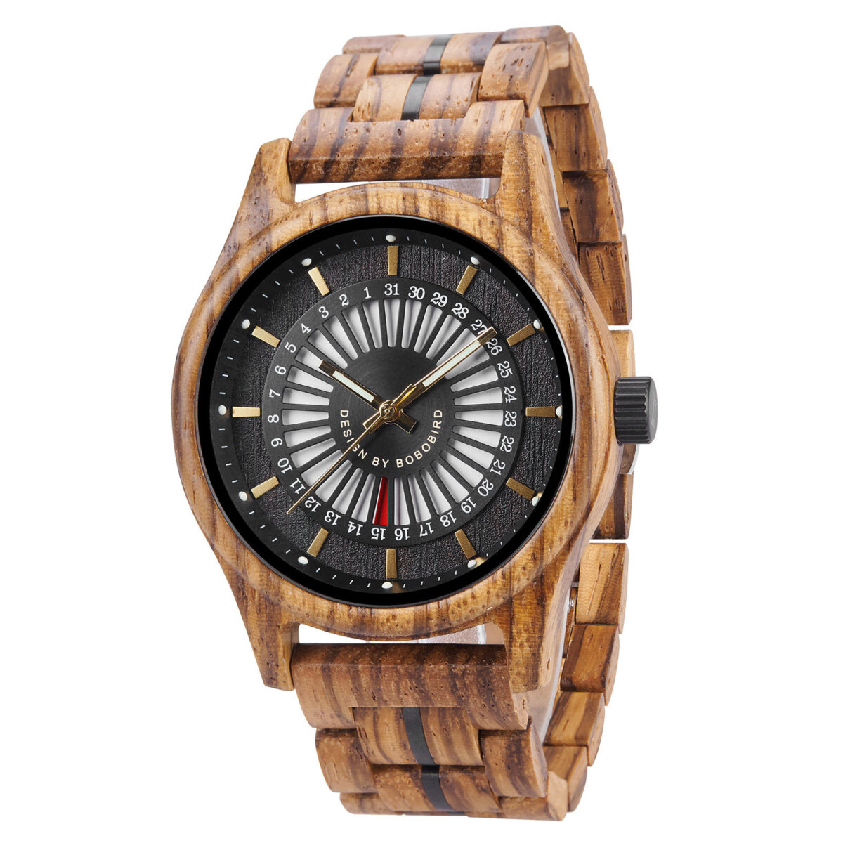 boobooboo腕時計 BOBO BIRD Zebrawood Men's Watch – Black Dial Rugged Elegance GT163-4