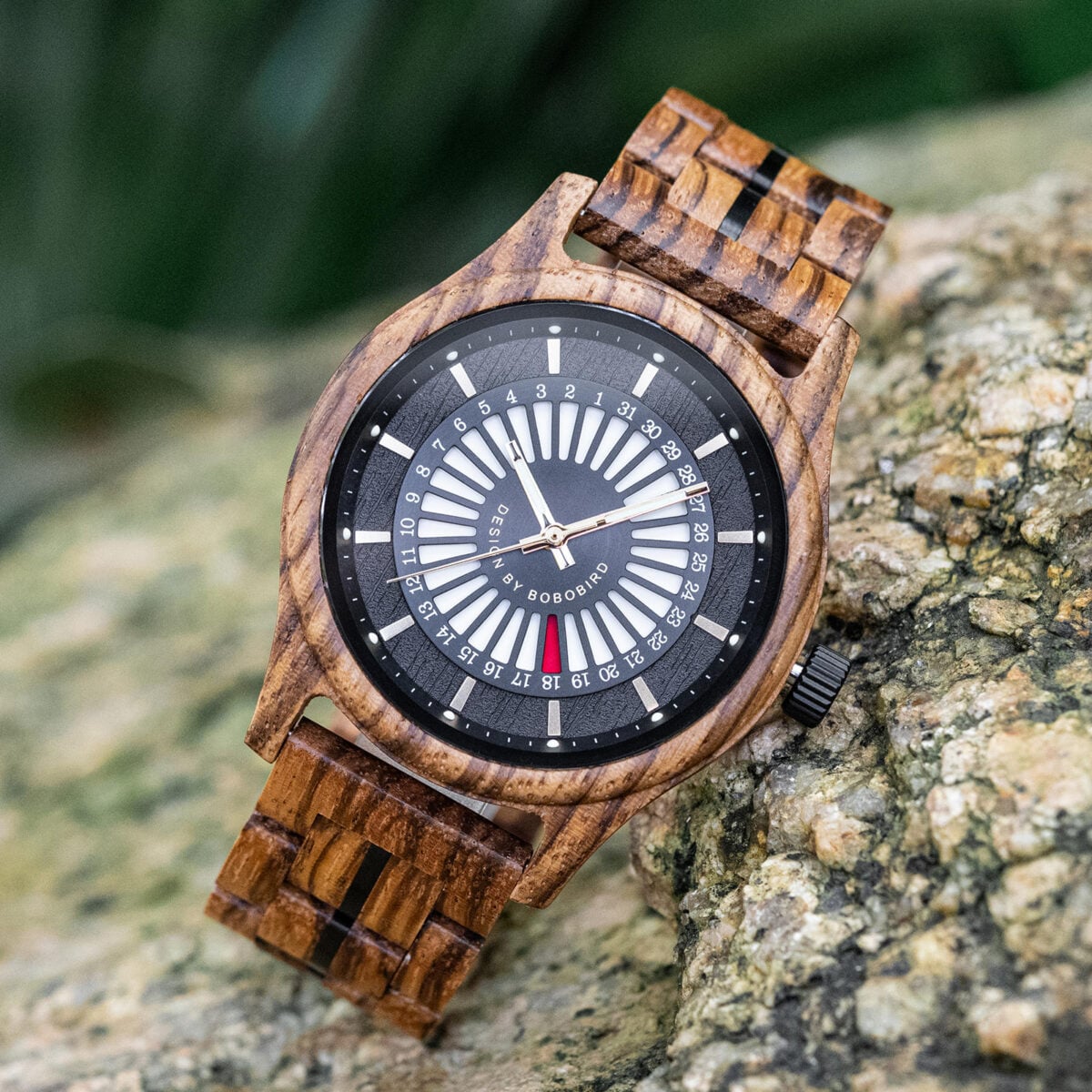 BOBO BIRD Zebrawood Men's Watch – Black Dial Rugged Elegance GT163-4