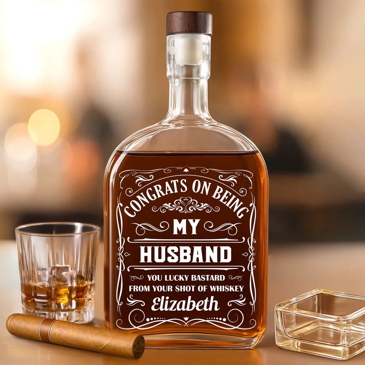 Congrat Being My Husband - Personalized Custom Whiskey Bottle (1)