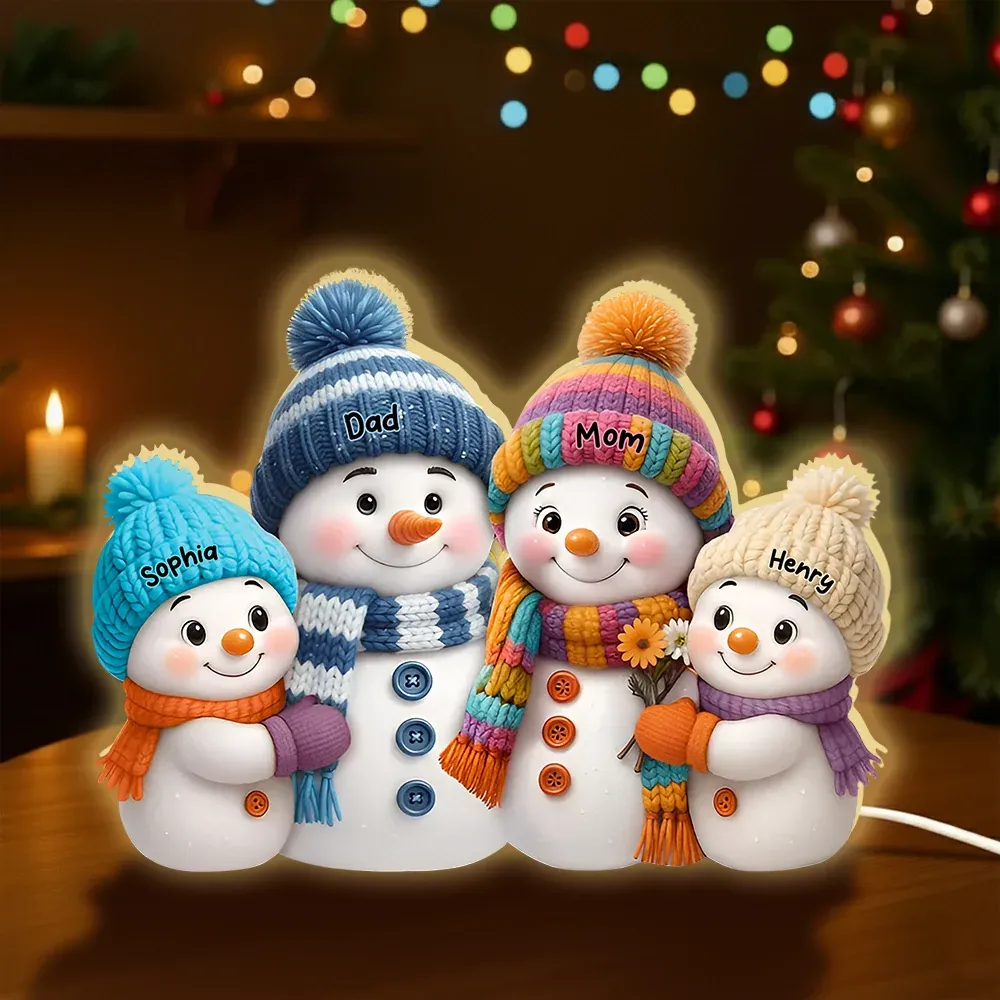 Personalized Snowman Family Acrylic Light Box | BOBO BIRD