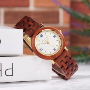 Red Sandalwood Women’s Wooden Watch Roman Dial 33 mm Rubina (4)