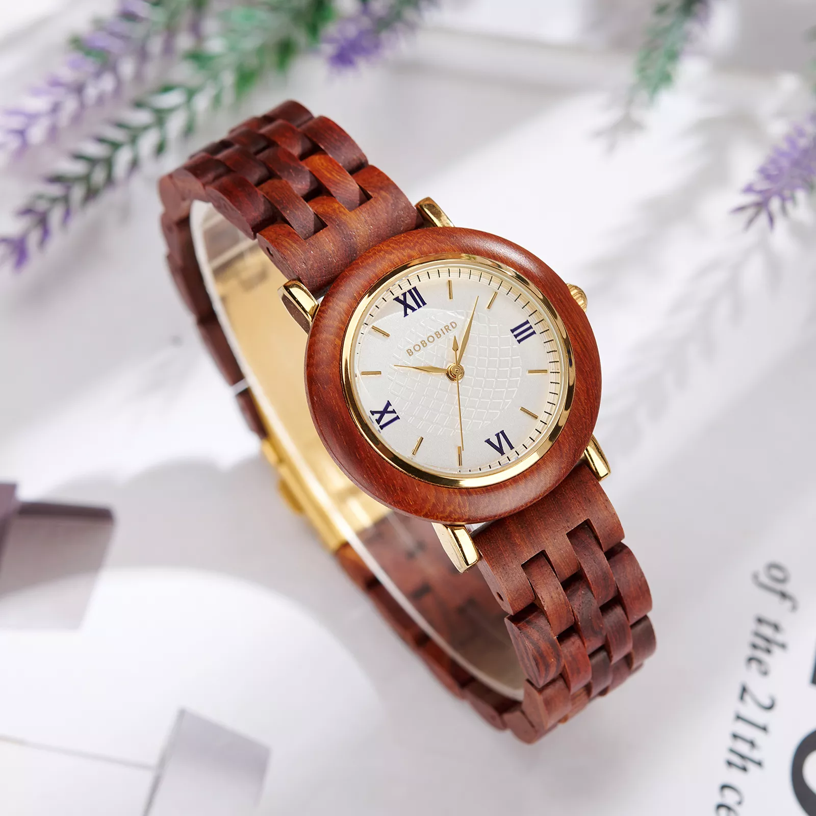 Red Sandalwood Women’s Wooden Watch Roman Dial 33mm - Rubina