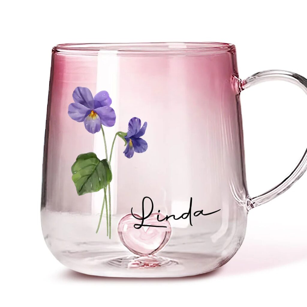 Personalized Custom Pink Gradient Glass Mug - You Are The Most Beautiful Flower