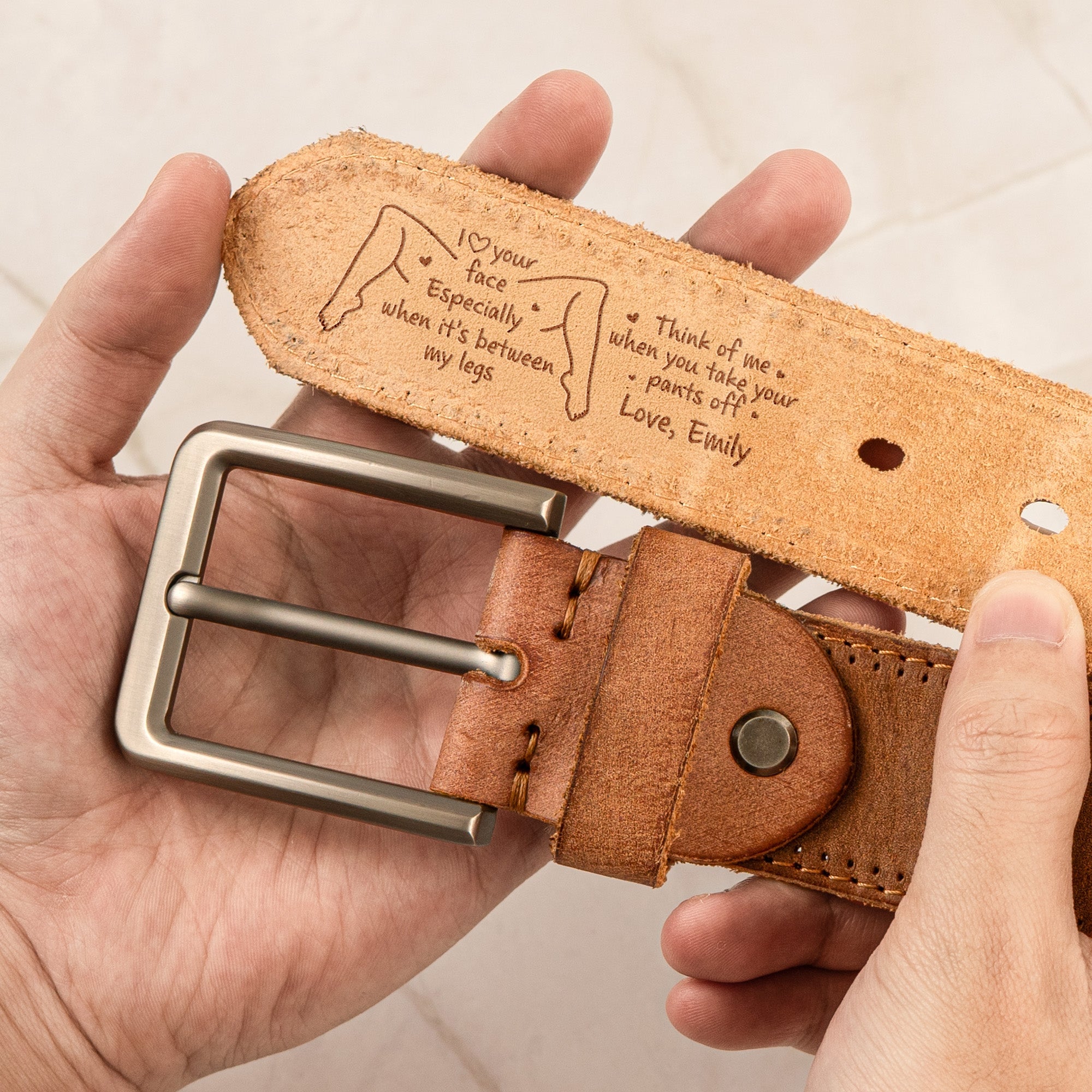 I Love Your Face Especially When It’s Between My Legs – Naughty Fun Gifts For Him – Personalized Cowhide Belt