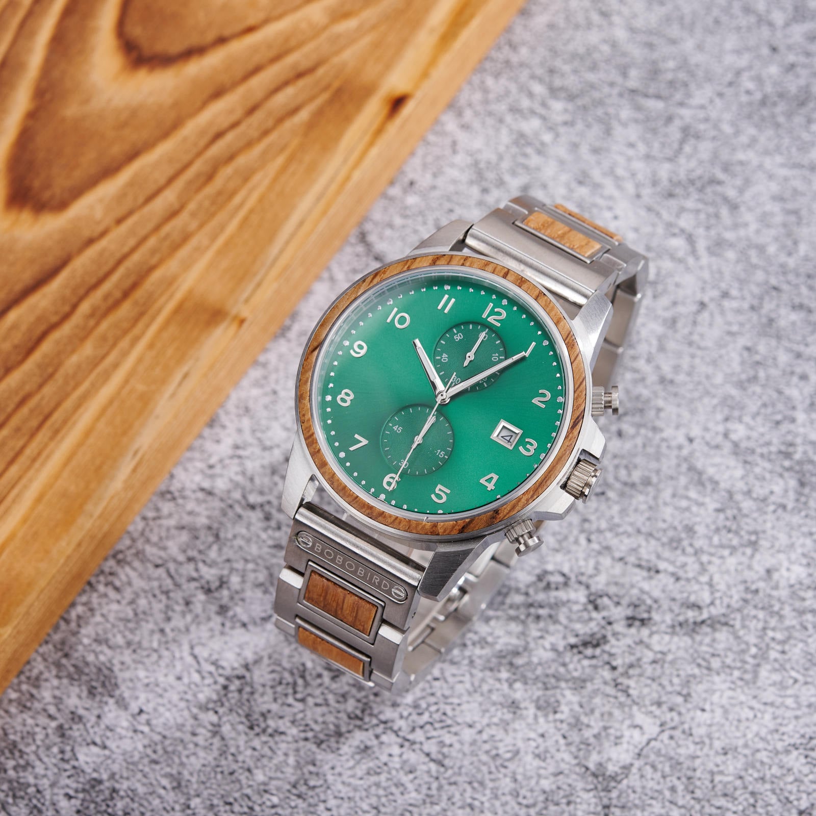 Bobo Bird Classic Chronograph Wooden Watch Whiskey Barrel Limited Edition Verdant