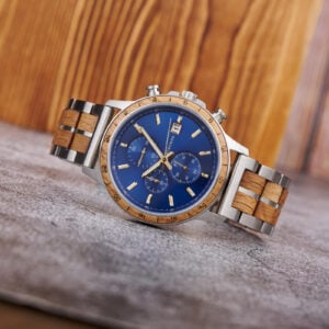Whiskey Barrel Wood Watch American Oak Wood Handmade Classic Blue (2)