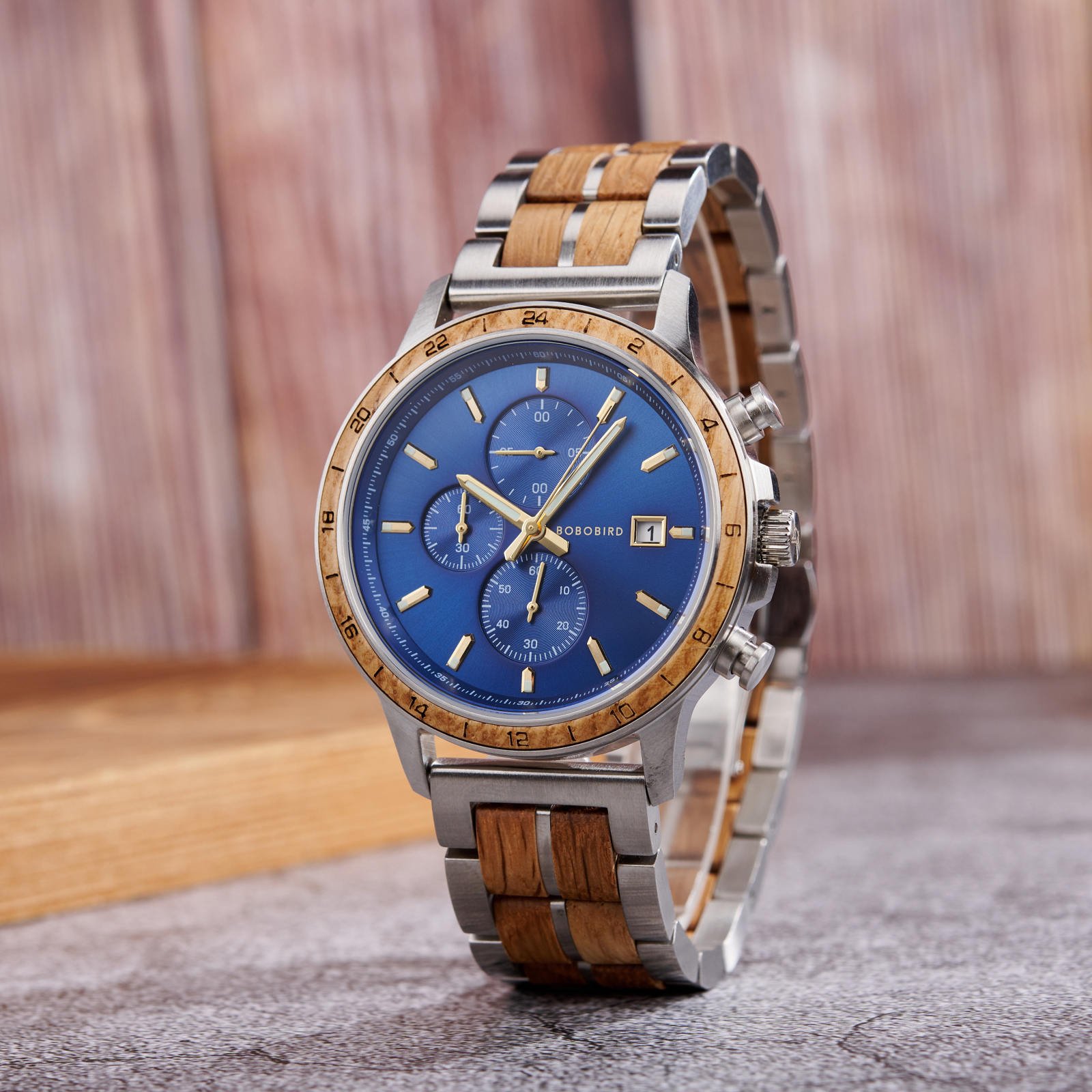 Whiskey Barrel Wood Watch American Oak Wood Handmade Classic Blue