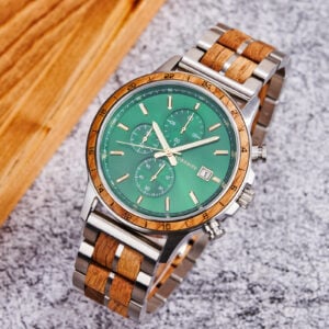 Whiskey Barrel Wood Watch American Oak Wood Handmade Classic Green (13)